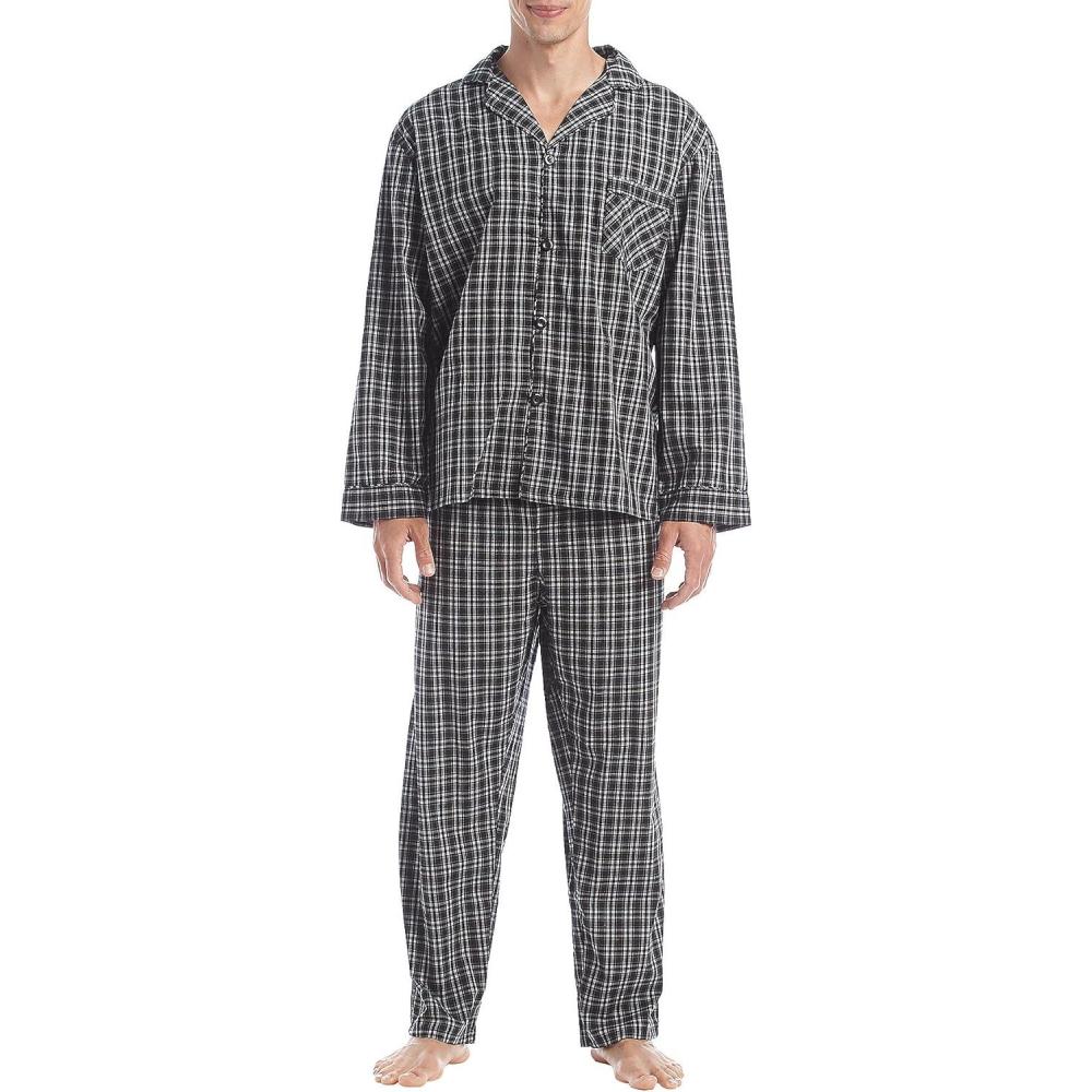 imageHanes Mens Woven PlainWeave Pajama SetBlack Plaid