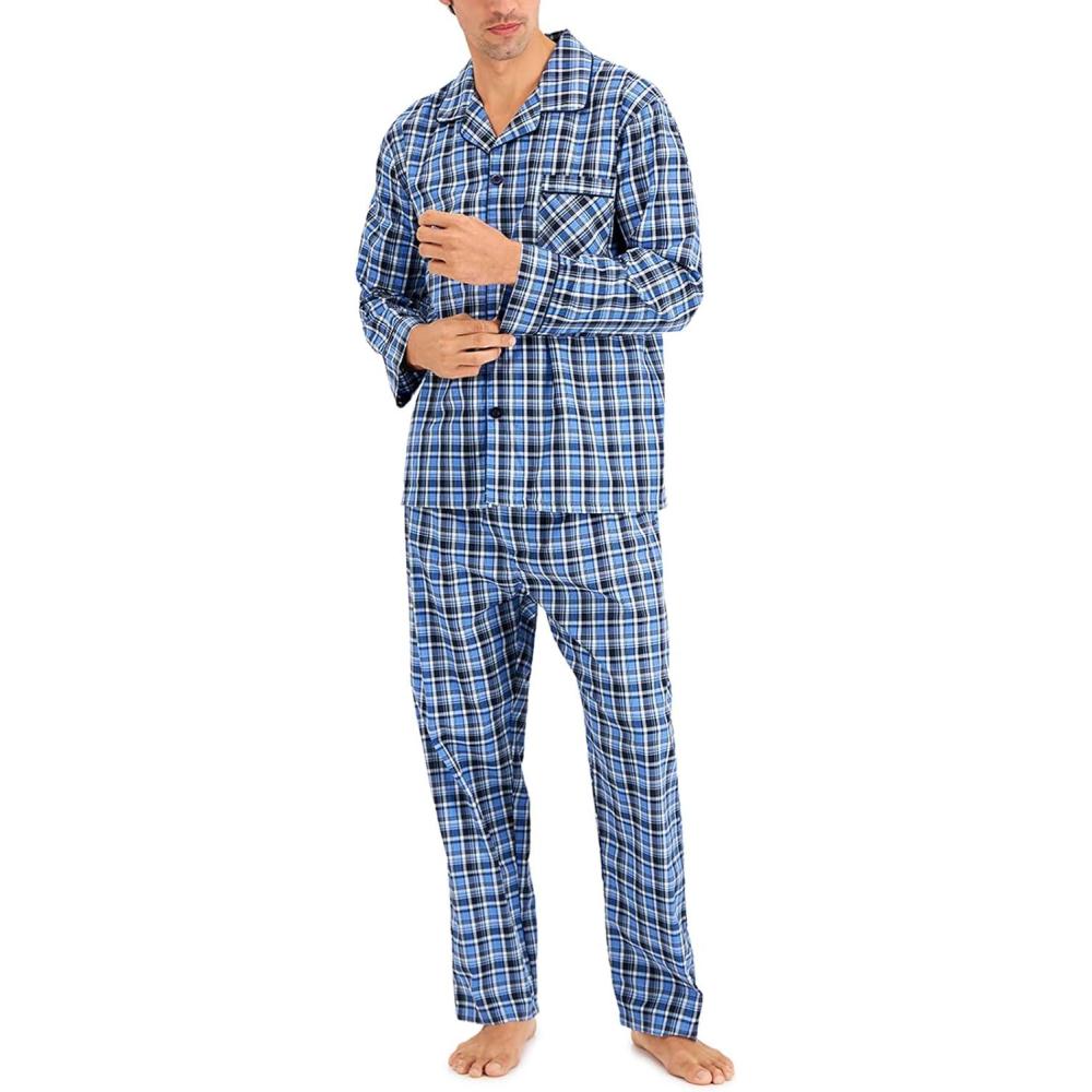 imageHanes Mens Woven PlainWeave Pajama SetBlue Green Plaid