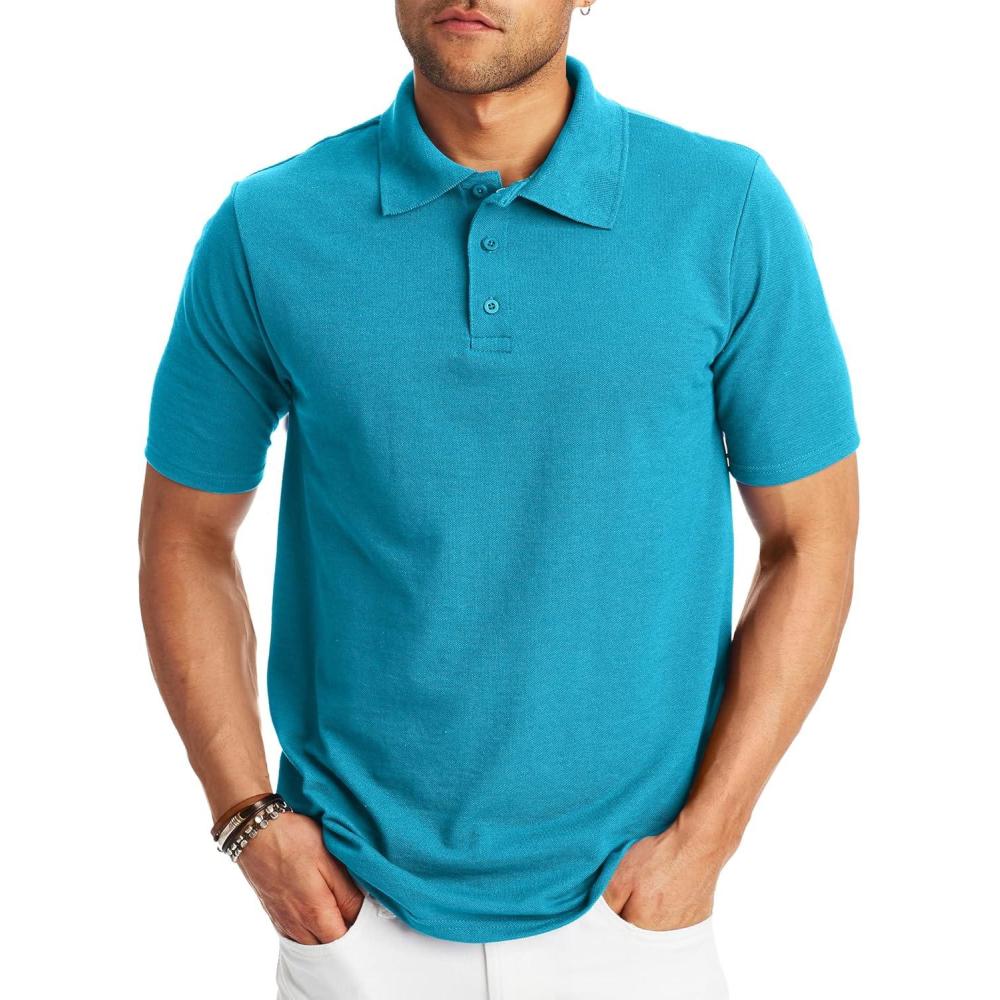 imageHanes Mens XTemp Short Sleeve Polo Shirt Midweight Mens ShirtBlue Horizon