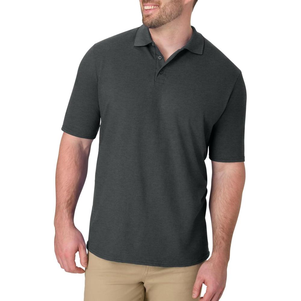 imageHanes Mens XTemp Short Sleeve Polo Shirt Midweight Mens ShirtCharcoal Heather