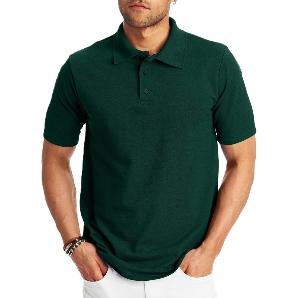 imageHanes Mens XTemp Short Sleeve Polo Shirt Midweight Mens ShirtDeep Forest