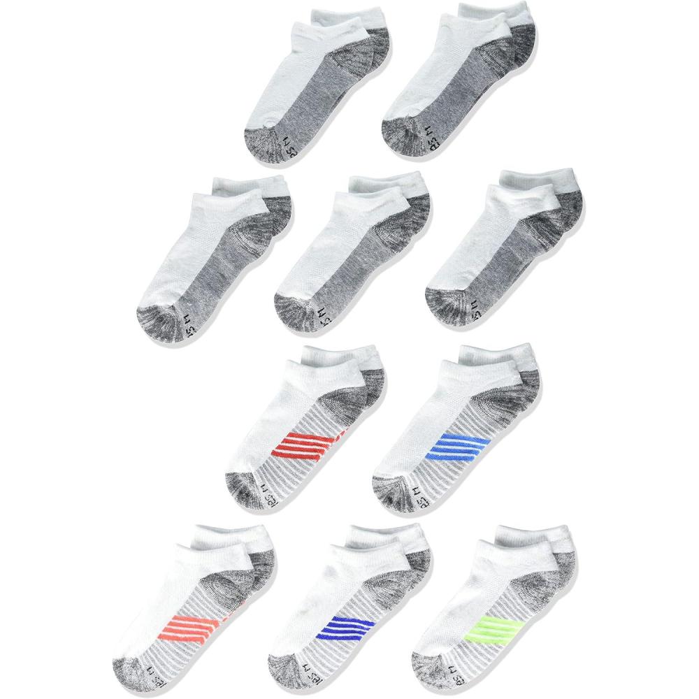 imageHanes Ultimate Boys Ankle and No Show Performance Sport Socks 10Pair PacksNo Show  WhiteGrey Bottom  10 Pack