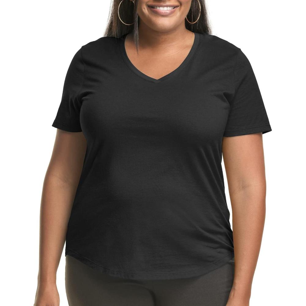 imageHanes Womens Just My Size Plus Size Cotton Jersey TShirt Short Sleeve VNeck TeeBlack