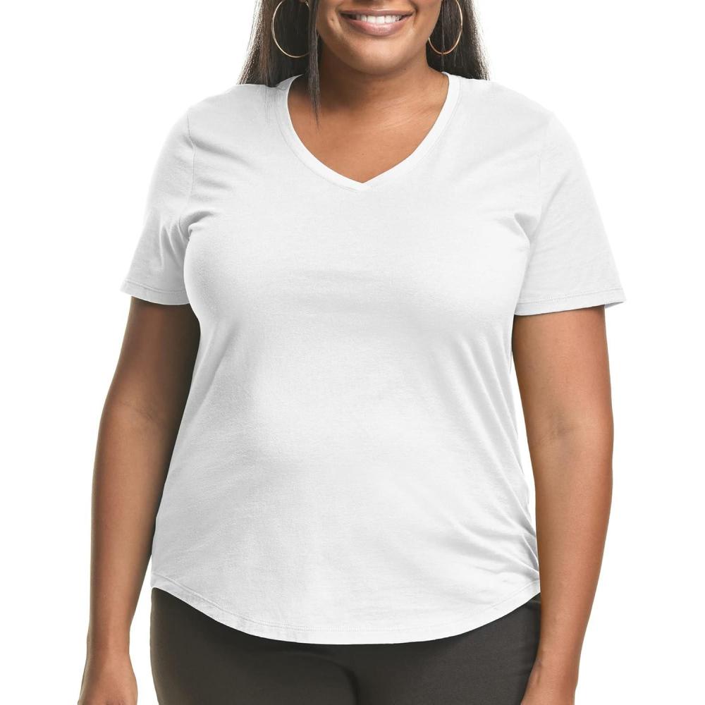 imageHanes Womens Just My Size Plus Size Cotton Jersey TShirt Short Sleeve VNeck TeeWhite