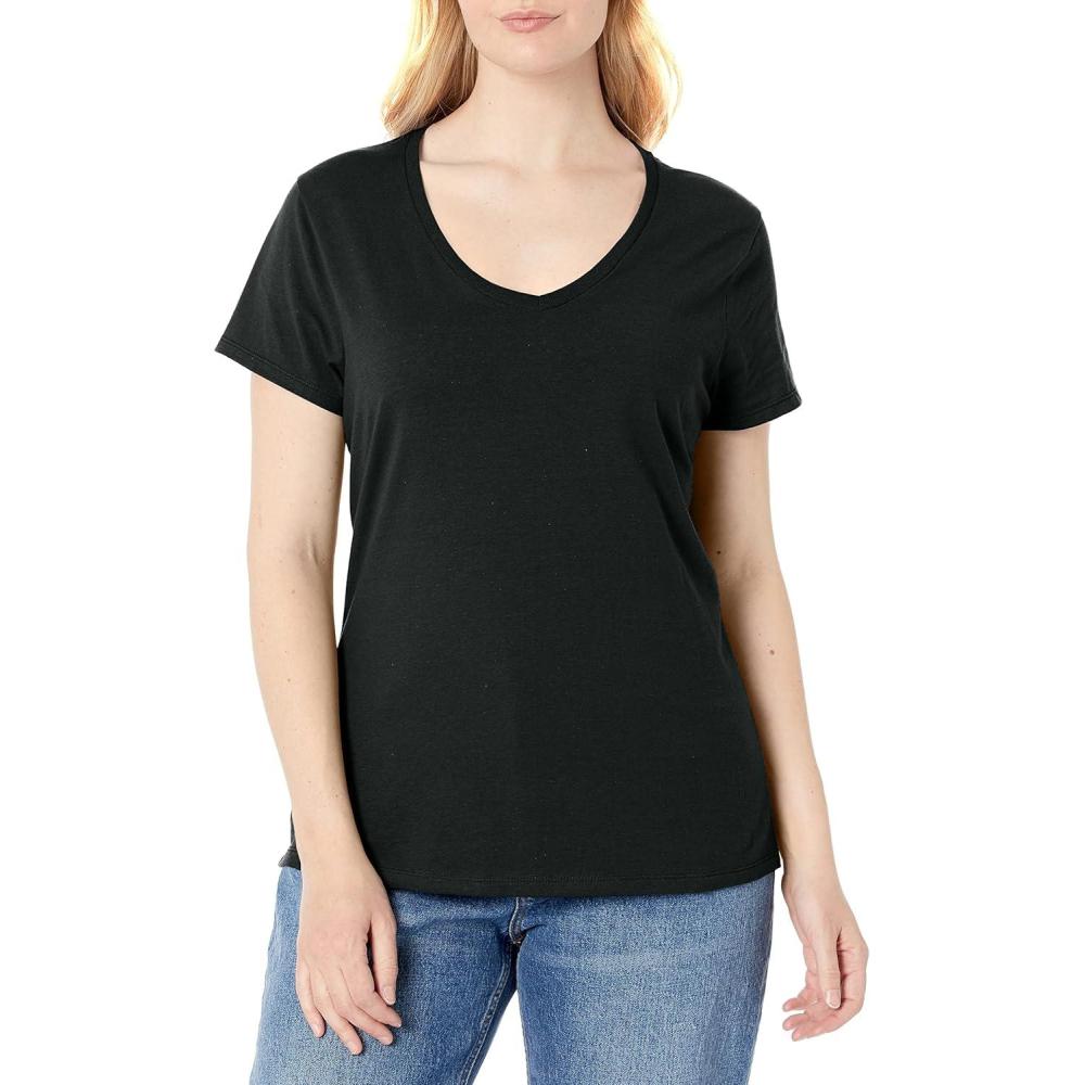 imageHanes Womens Nano Premium Cotton VNeck TShirt PackBlack  1 Pack