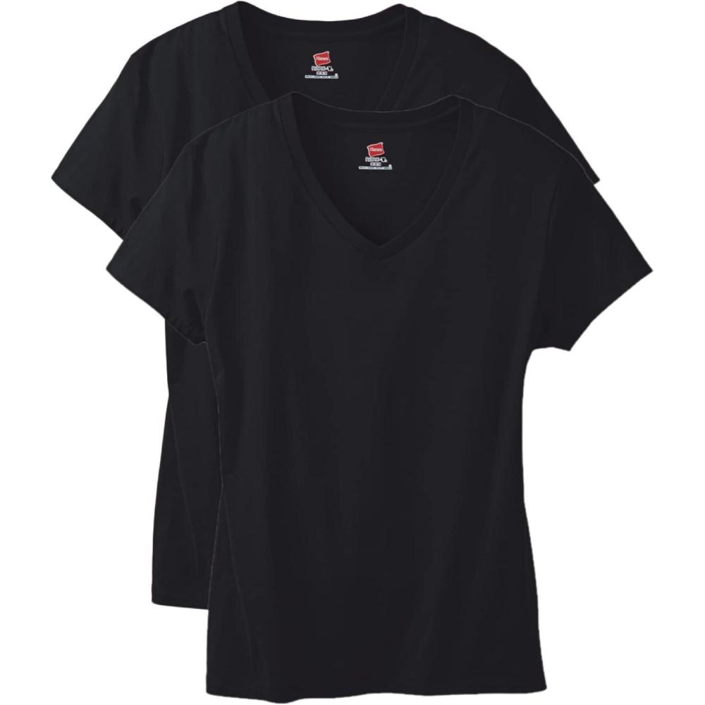 imageHanes Womens Nano Premium Cotton VNeck TShirt PackBlack  2 Pack