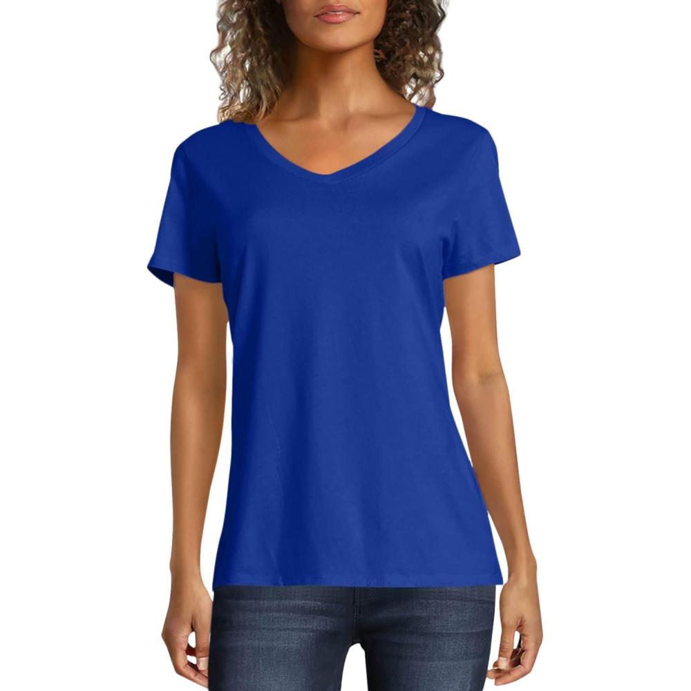 imageHanes Womens Nano Premium Cotton VNeck TShirt PackDeep Royal  1 Pack