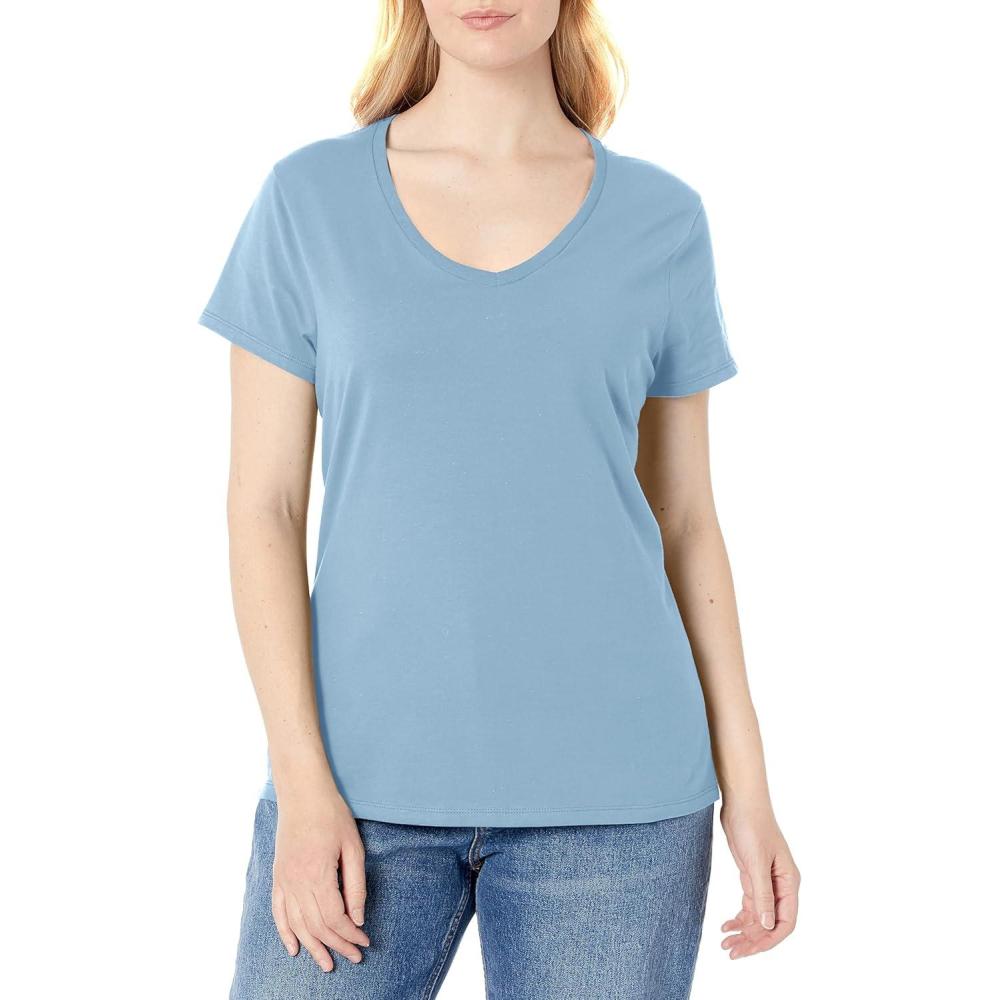 imageHanes Womens Nano Premium Cotton VNeck TShirt PackLight Blue  1 Pack
