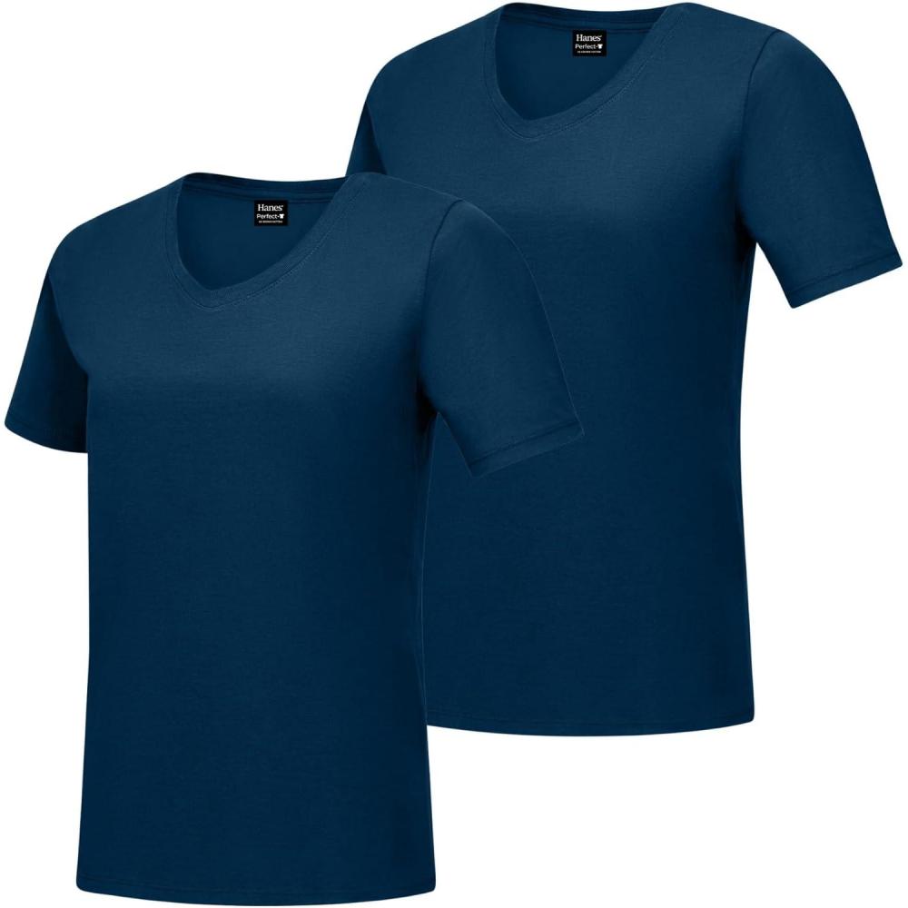 imageHanes Womens Nano Premium Cotton VNeck TShirt PackNavy  2 Pack