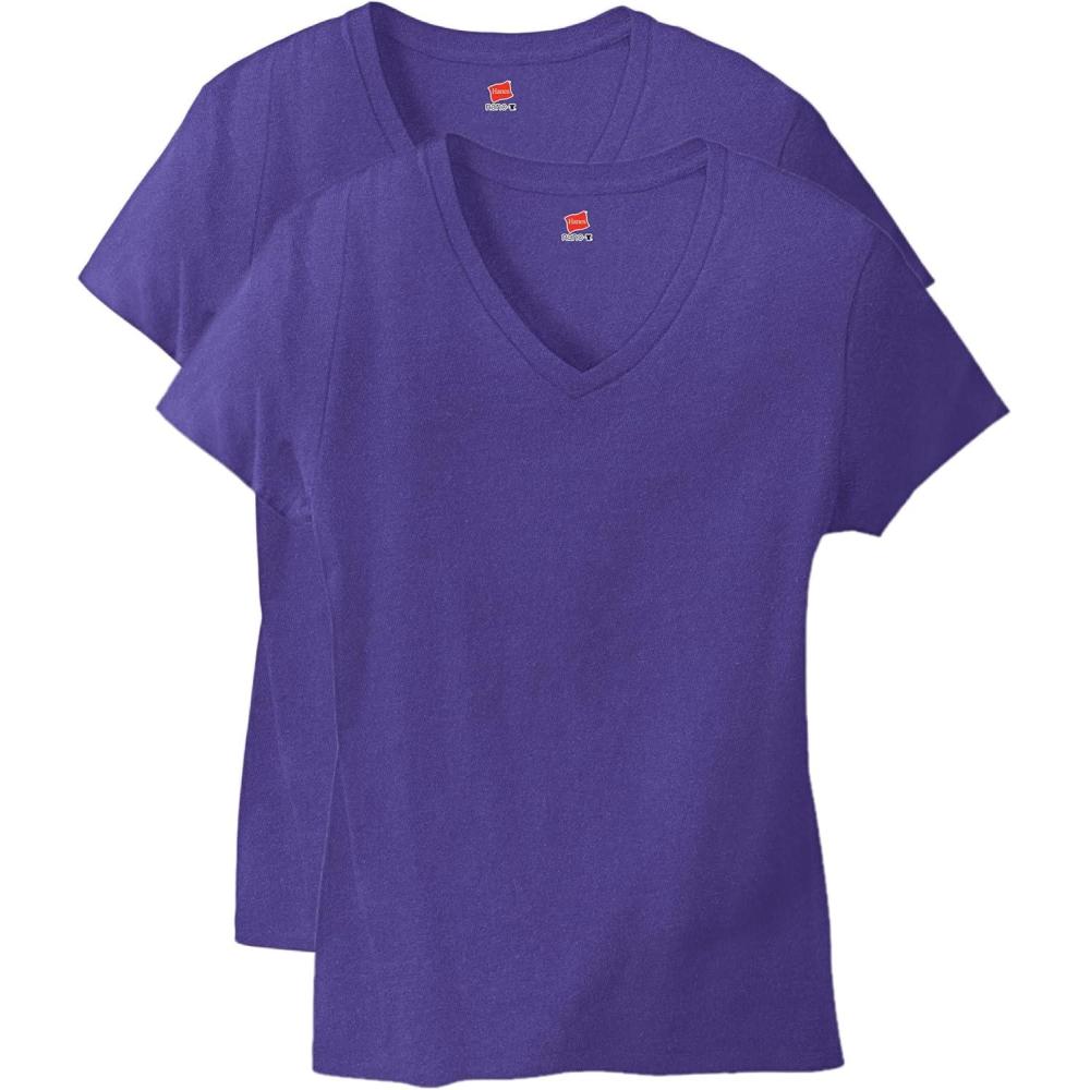 imageHanes Womens Nano Premium Cotton VNeck TShirt PackPurple  2 Pack