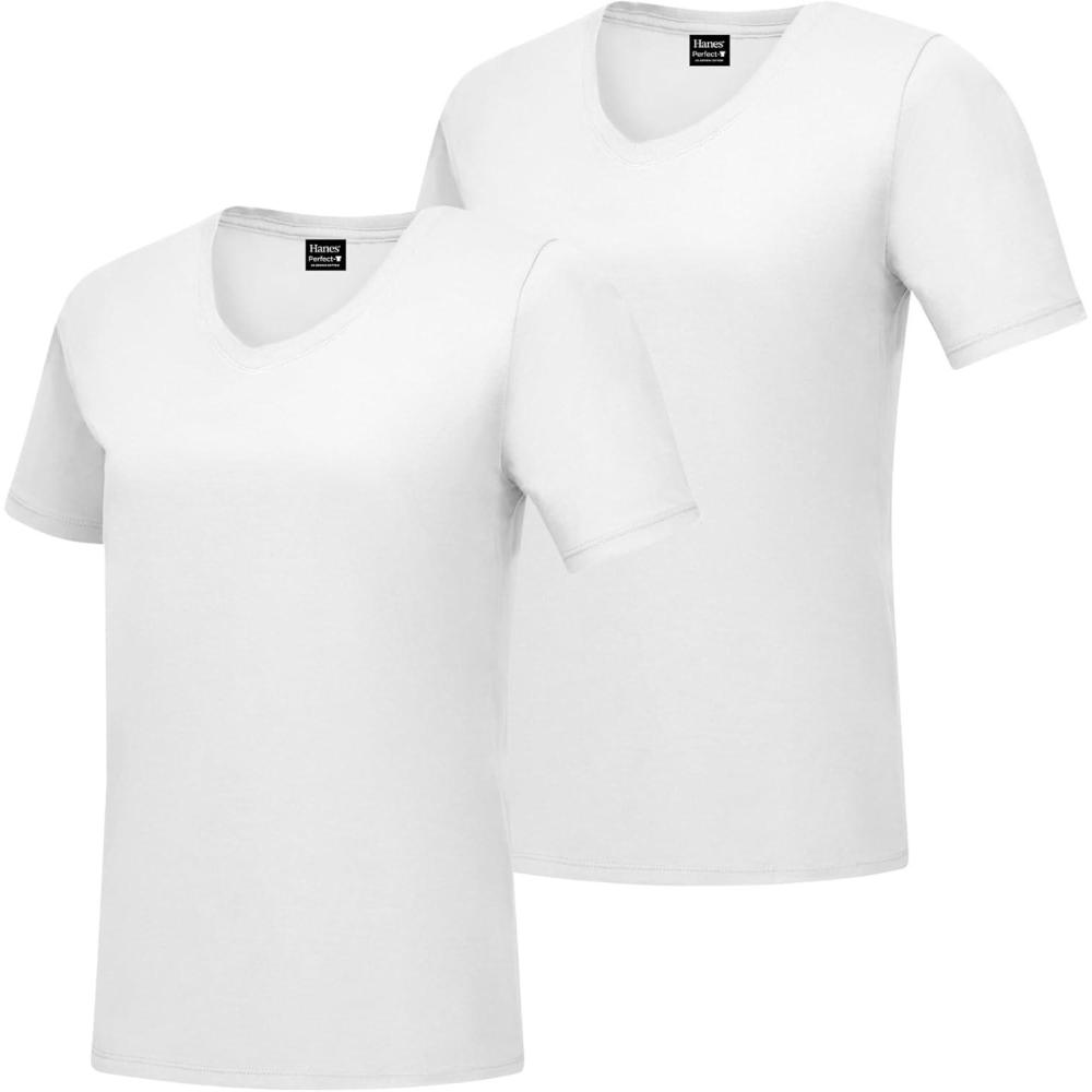 imageHanes Womens Nano Premium Cotton VNeck TShirt PackWhite  2 Pack