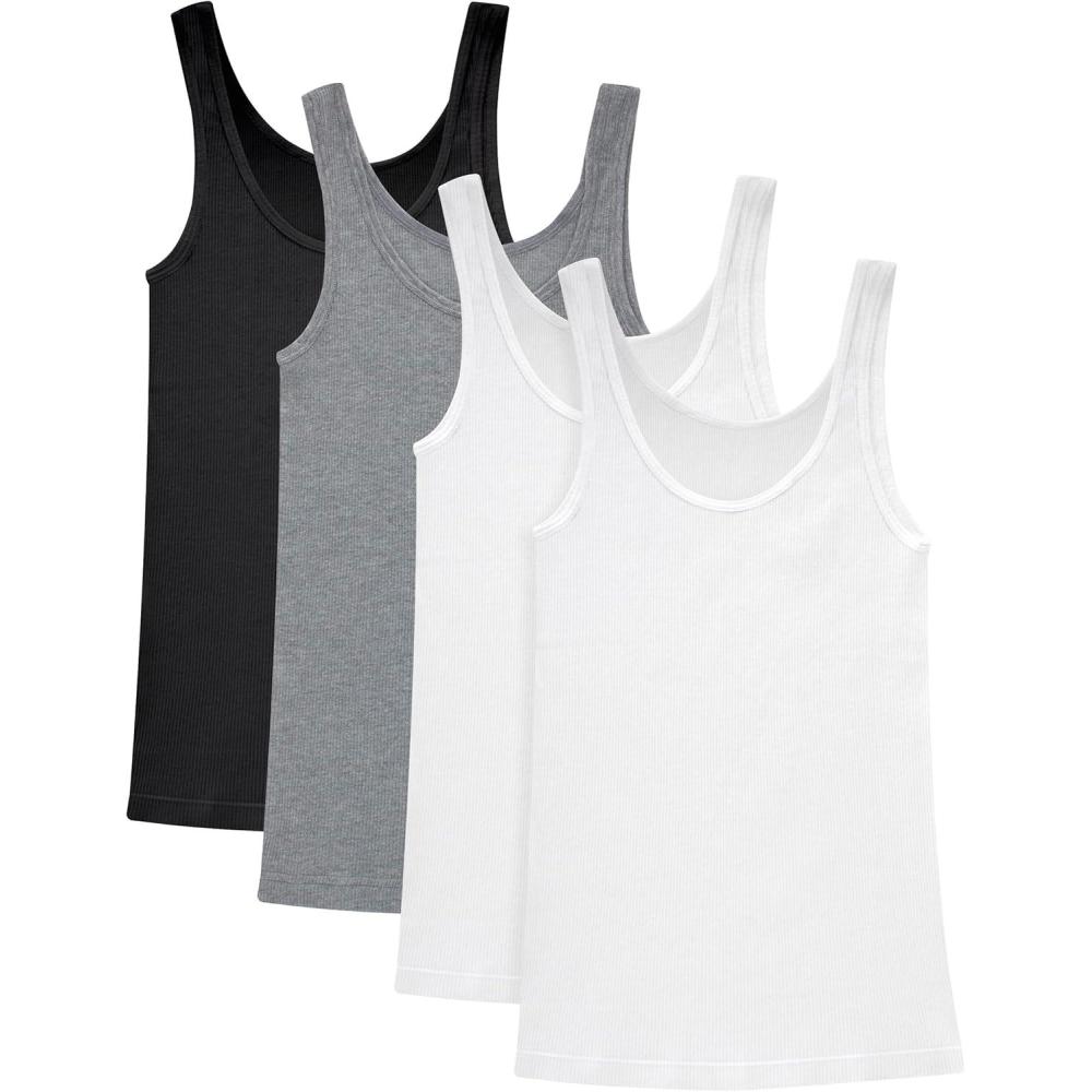 imageHanes Womens Originals Ribbed Tank Pack Soft Cotton Rib Tank Tops for Women 4PackWhiteWhiteBlackConcrete