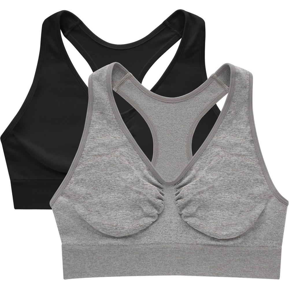 imageHanes Womens Seamless Racerback Bra Pullover FullCoverage Bralette 2PackConcrete HeatherBlack