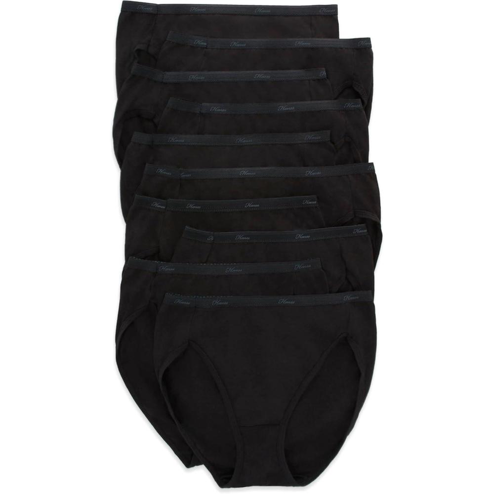 imageHanes Womens Underwear Briefs Pack 10Pack Cotton Panties for Women MoistureWicking Full CoverageAll Black