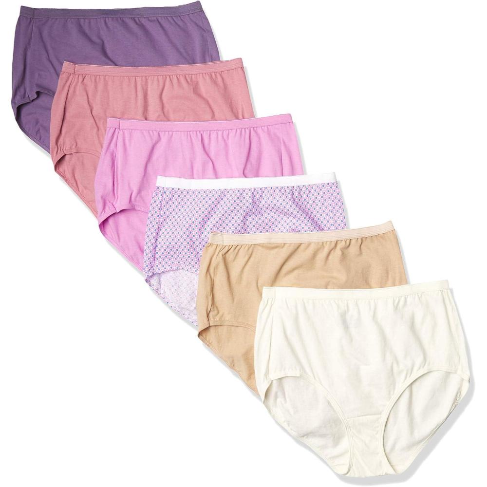 imageHanes Womens Underwear Briefs Pack 6Pack Cotton Brief Panties for Women MoistureWicking Plus SizeSolidPrint Mix