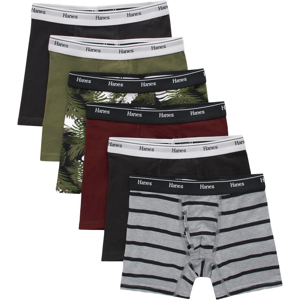 imageHanes boys Originals Boxer Briefs Stretch Cotton Underwear Assorted 6packBlackCargoOlive PalmMaroonStripe  6 Pack
