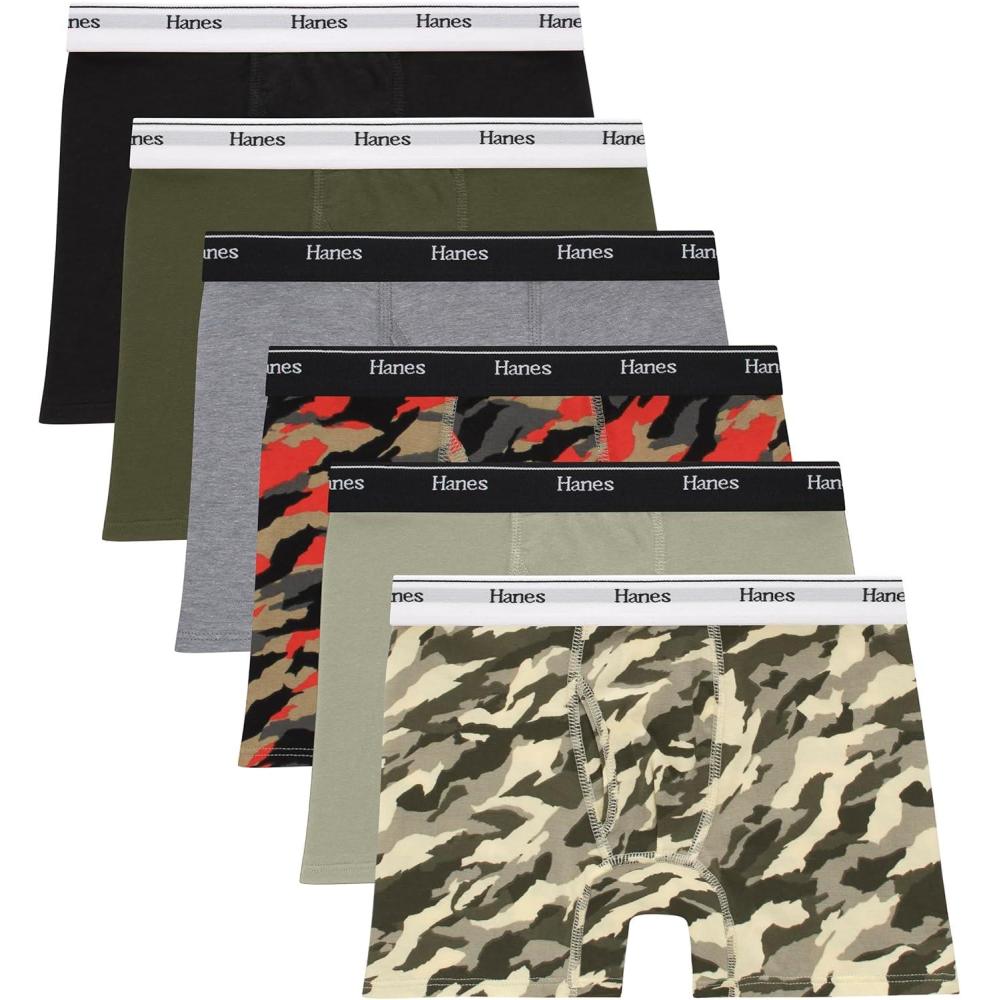 imageHanes boys Originals Boxer Briefs Stretch Cotton Underwear Assorted 6packOrangeTanGreen  6 Pack