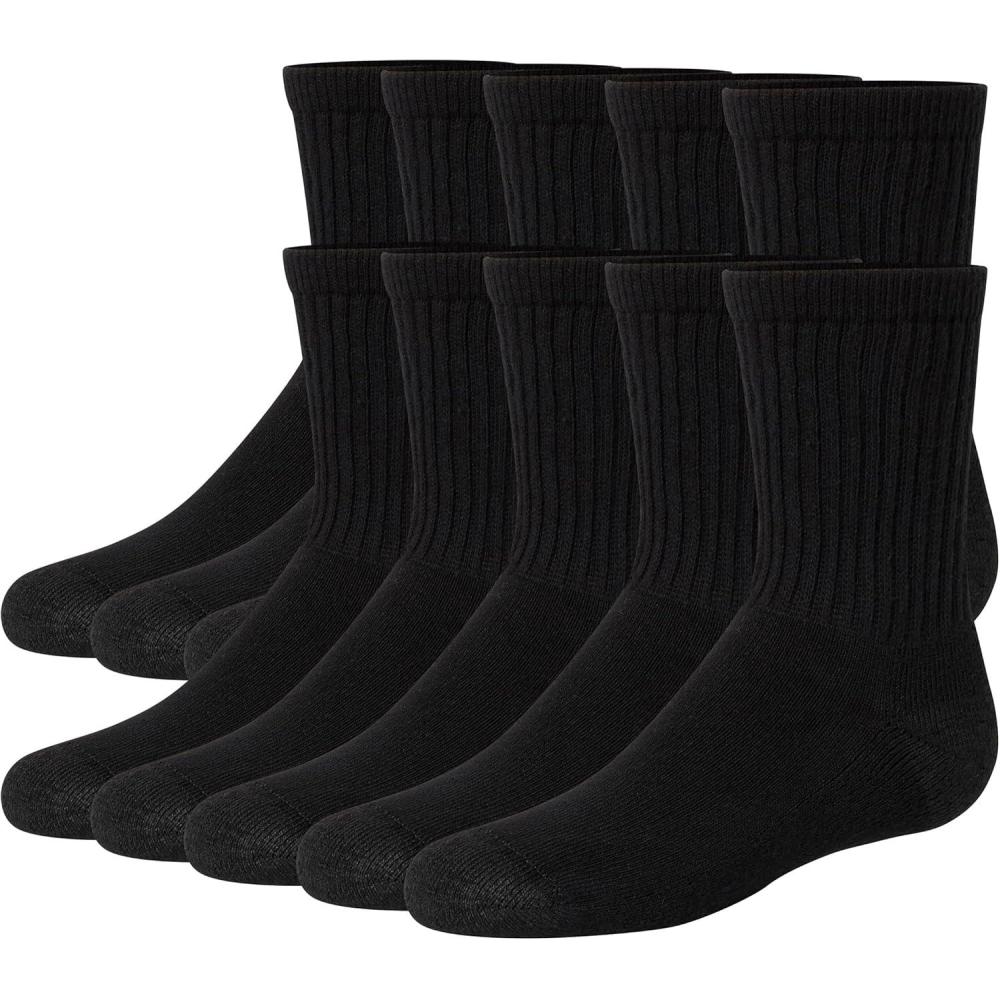 imageHanes boys Uniform Crew Socks Moisturewicking Socks Cushioned Foot Bottoms 10pairsBlack  12 Pack