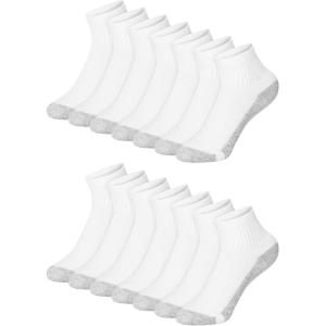 Hanes Boys Socks, Crew, Ankle, & No Show, Stretch-Cotton Socks, Moisture-wicking, Cushioned, 12 & 14 Packs, Black White(White – 14 Pack)