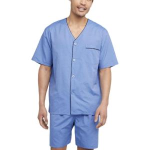 Hanes Men’s Pajamas Set, Button Down Sleepwear, 2 Piece Short Sleeve Pjs, Pijama de Dos Piezas para Hombre(Blue)