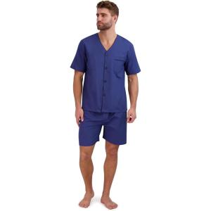 Hanes Men’s Pajamas Set, Button Down Sleepwear, 2 Piece Short Sleeve Pjs, Pijama de Dos Piezas para Hombre(Navy Heather)