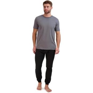 Hanes Men’s Terry Cloth Jogger Pajama Set, Short Sleeve T-Shirt and Sleep Pants with Pockets(Poppy Seed/Black)