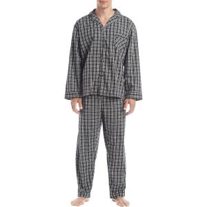 Hanes Men’s Woven Plain-Weave Pajama Set(Black Plaid)