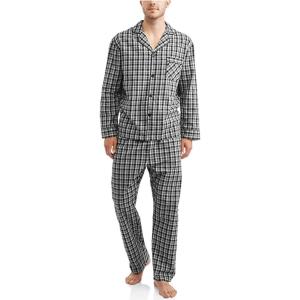 Hanes Men’s Woven Plain-Weave Pajama Set(Black/Grey Plaid)