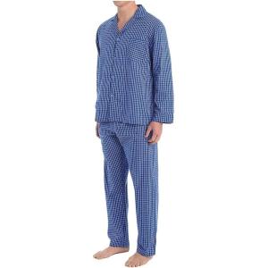 Hanes Men’s Woven Plain-Weave Pajama Set(Blue Check)