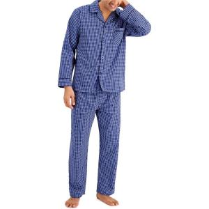 Hanes Men’s Woven Plain-Weave Pajama Set(Blue Checkered)