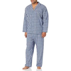 Hanes Men’s Woven Plain-Weave Pajama Set(Blue Plaid)