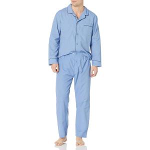 Hanes Men’s Woven Plain-Weave Pajama Set(Blue Solid)