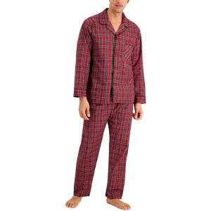 Hanes Men’s Woven Plain-Weave Pajama Set(Red)