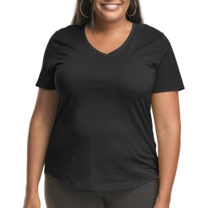 Hanes Womens Just My Size Plus Size Cotton Jersey T-Shirt, Short Sleeve V-Neck Tee(Black)