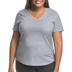Hanes Womens Just My Size Plus Size Cotton Jersey T-Shirt, Short Sleeve V-Neck Tee(Light Steel)
