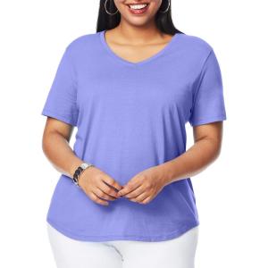 Hanes Womens Just My Size Plus Size Cotton Jersey T-Shirt, Short Sleeve V-Neck Tee(Petal Purple)