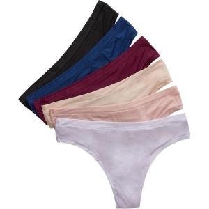 Hanes Women’s Microfiber Stretch Underwear Pack, Comfort Flex Fit Brief Bikini or Thong Panties, 6-Pack(Assorted Thong)
