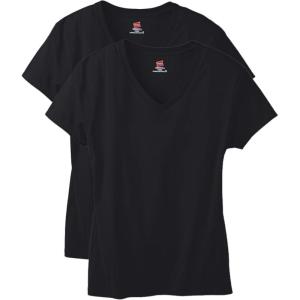 Hanes Women’s Nano Premium Cotton V-Neck T-Shirt Pack(Black – 2 Pack)