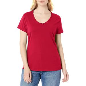 Hanes Women’s Nano Premium Cotton V-Neck T-Shirt Pack(Deep Red – 1 Pack)