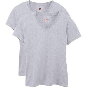 Hanes Women’s Nano Premium Cotton V-Neck T-Shirt Pack(Light Steel – 2 Pack)