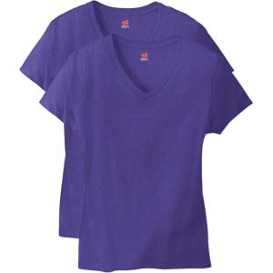 Hanes Women’s Nano Premium Cotton V-Neck T-Shirt Pack(Purple – 2 Pack)