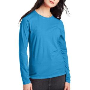 Hanes Womens Originals Long Sleeve Cotton T-Shirt, Lightweight Crewneck Tee, Modern Fit(Deep Dive)