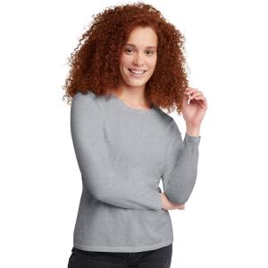 Hanes Womens Originals Long Sleeve Cotton T-Shirt, Lightweight Crewneck Tee, Modern Fit(Light Steel)