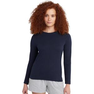 Hanes Womens Originals Long Sleeve Cotton T-Shirt, Lightweight Crewneck Tee, Modern Fit(Navy)