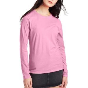 Hanes Womens Originals Long Sleeve Cotton T-Shirt, Lightweight Crewneck Tee, Modern Fit(Pink Swish)
