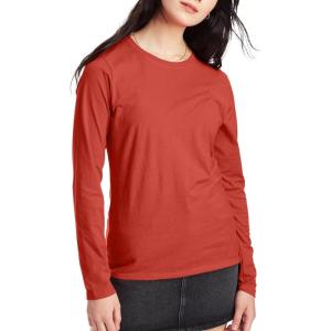 Hanes Womens Originals Long Sleeve Cotton T-Shirt, Lightweight Crewneck Tee, Modern Fit(Red River Clay)