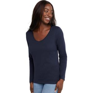 Hanes Womens Originals Long Sleeve Cotton V-Neck T-Shirt, Lightweight V-Neck Tee, Modern Fit(Navy)