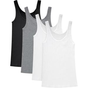 Hanes Womens Originals Ribbed Tank Pack, Soft Cotton Rib Tank Tops for Women, 4-Pack(White/White/Black/Concrete)