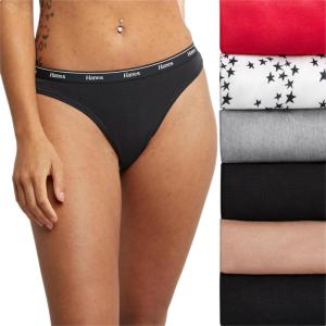 Hanes Women’s Originals Thong Panties, Breathable Stretch Cotton Underwear, Assorted, 6-Pack(Basic Color Mix)