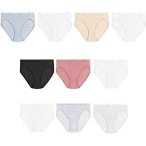 Hanes Women’s Underwear Briefs Pack, 10-Pack, Cotton Panties for Women, Moisture-Wicking, Full Coverage(Pink/Black/Grey Heather/Navy/Tea Floral/White (Hi-cut))